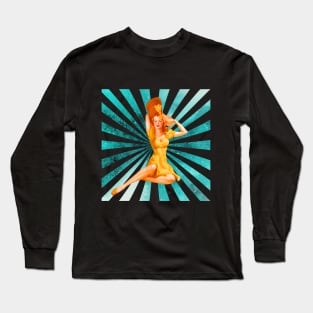 Pin-up Girl with Hat Retro Pattern Long Sleeve T-Shirt